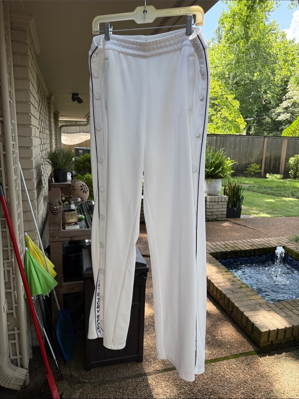 Tory Sport White Snap-Button Side-Stripe Track Pants XL